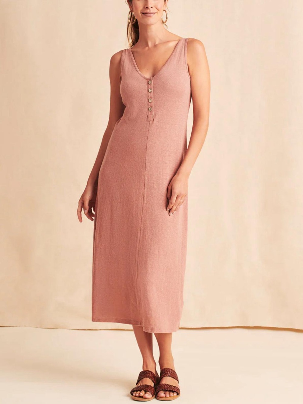 Faherty Cliffside Dress Cedar Wood Sm Tank Linen Cotton Midi Button Reversible